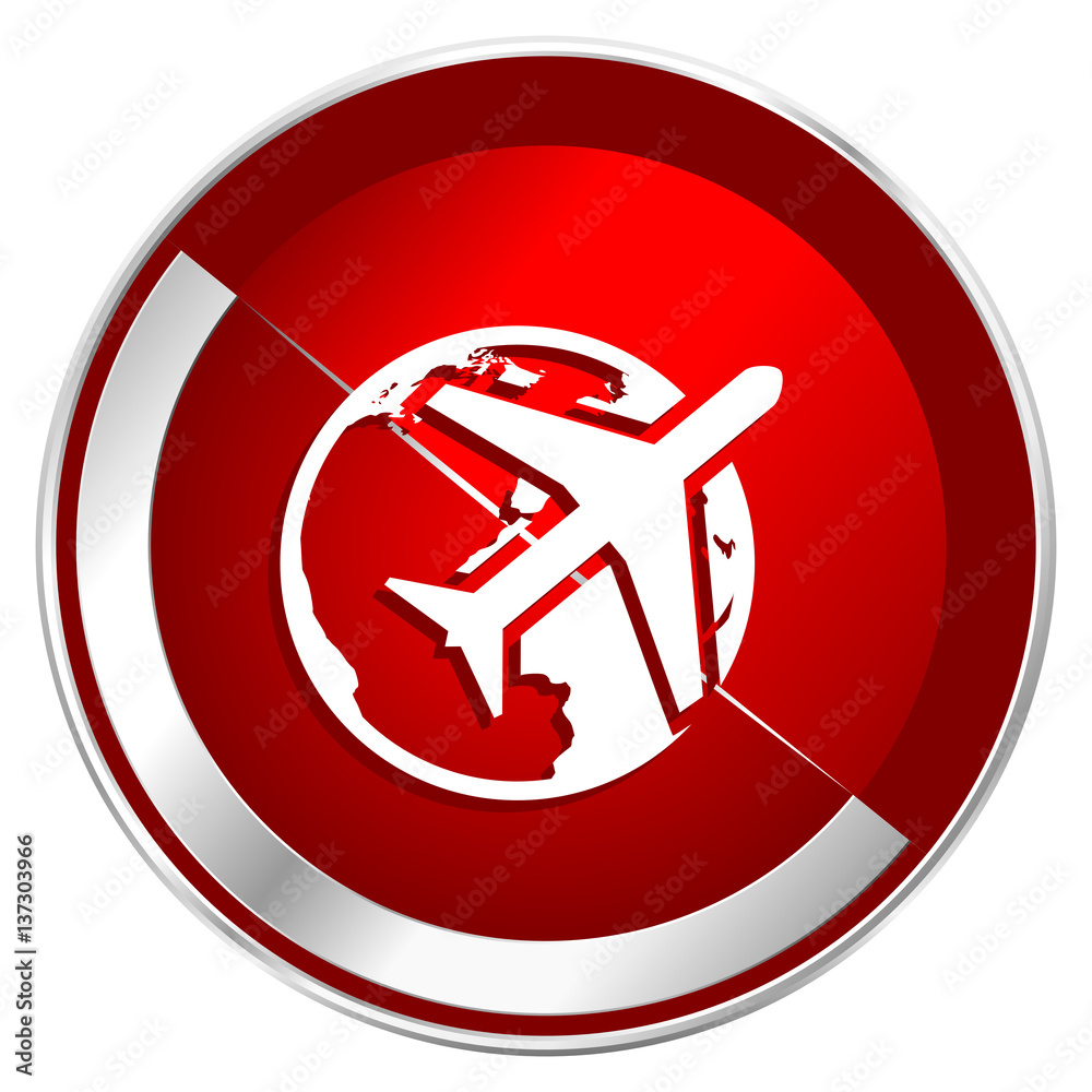 Aufkleber travel red web icon. metal shine silver chrome border round button isolated on white background. cir