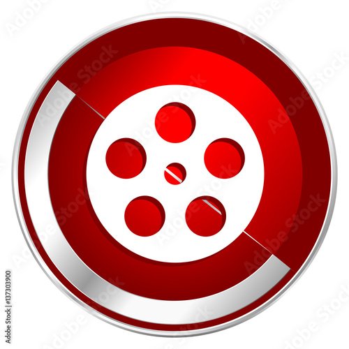 Film Red Web Icon Metal Shine Silver Chrome Border Round Button
