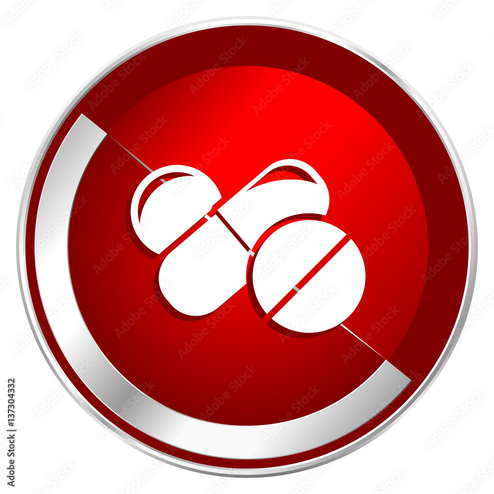 Aufkleber medicine red web icon. metal shine silver chrome border round button isolated on white background. c