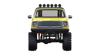 large pickup truck off-road. Full - training. Highly raised suspension. Huge wheels with spikes for rocks and mud. 3d illustration. © whitecityrecords