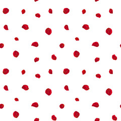 Background with red rose petals. Eps 10 vector. Seamless pattern with red flower petals against white background. Valentines day background.