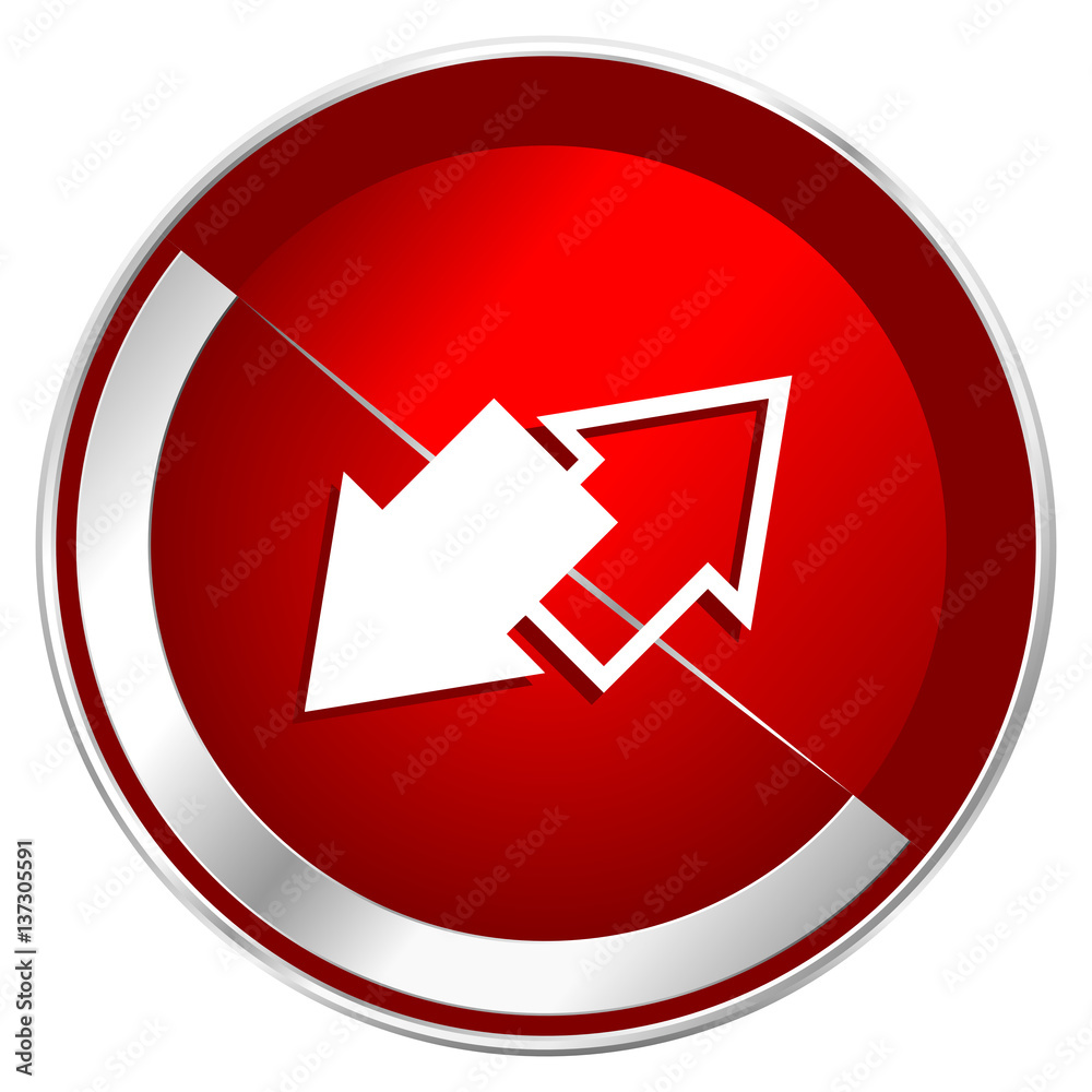 Poster exchange red web icon. metal shine silver chrome border round button isolated on white background. c