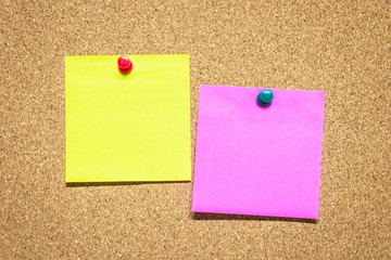 Empty pinned notes on cork board (bulletin board), empty space for text