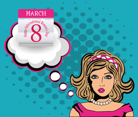 happy international womens day woman pop art card vector illustration eps 10