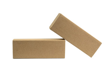 Two package brown cardboard box for long items. Mockup, isolated