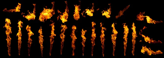 Foto op Plexiglas Vlam Vuur vlammen ontwerpelementen geïsoleerd op zwart
