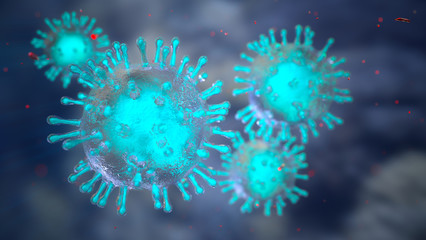 3D render medical illustration.Virus on a blue background