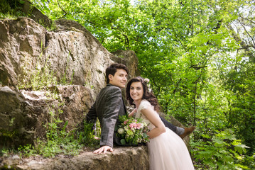 Naklejka na ściany i meble wedding. Couple in spring park. Toned image
