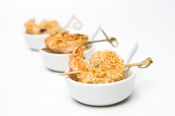 fried shrimp with sesame seeds. Various snacks