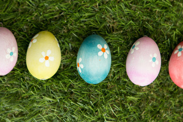 Colourful Easter Eggs on the grass