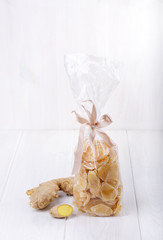 Candied ginger in a plastic bag
