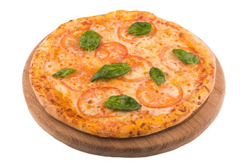 tasty pizza with tomato, cheese and basil