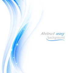 Abstract vector background with transparent blue wavy lines.