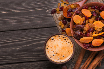 coffee cup with dried fruit