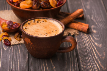 coffee cup with dried fruit