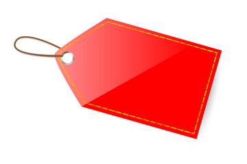 Red Shining Blank Tag, with golden List, Isolated on White