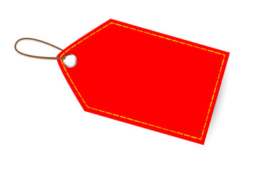 Red Shining Blank Tag, with golden List, Isolated on White