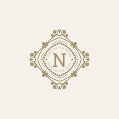 The letter N. Flourishes calligraphic monogram emblem template.