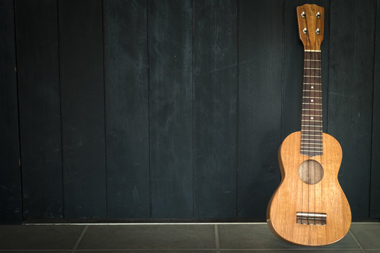 ukulele with black wall background