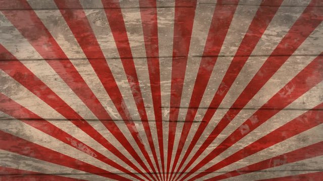 Circus/freakshow vintage striped wooden background. Seamless loop, with flashing vignette. Red and white, 4K, 60fps
