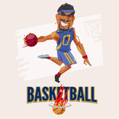 Basketball player jumping to dunking. character design with typographic for header design - vector