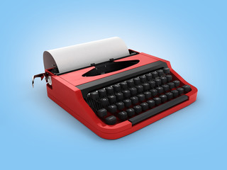 Typewriter with sheet of paper on blue gradient background 3d
