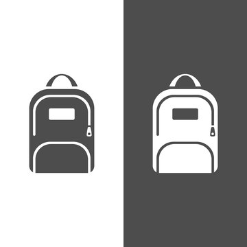 Backpack icon on a dark and white background