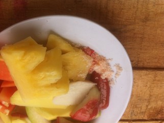 Rujak, Indonesia Salad Fruit at Wooden Board
