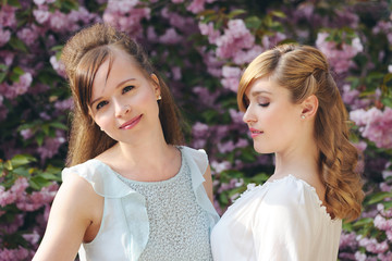 beautiful girls in the spring garden