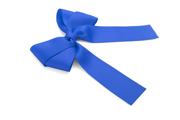 Blue satin bow.