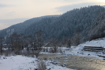The mountains in winter. Carpathians