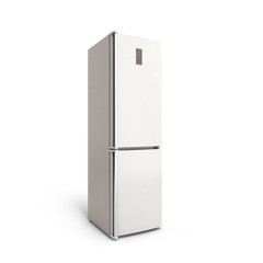 Stainless steel modern open refrigerator on white 3d illustration