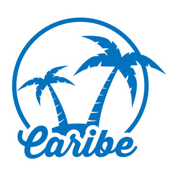 Icono plano Caribe en isla azul en fondo blanco