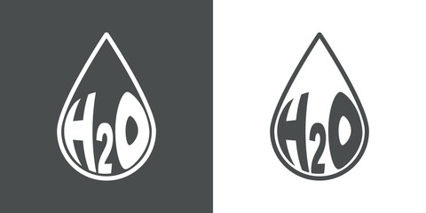 Icono plano silueta gota H2O gris y blanco