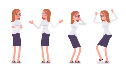 Obraz premium Set of young female clerk showing negative emotions front view