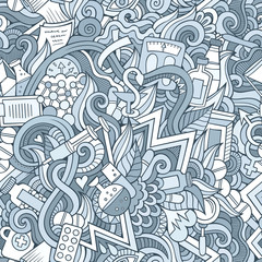 Cartoon cute doodles hand drawn Medical seamless pattern