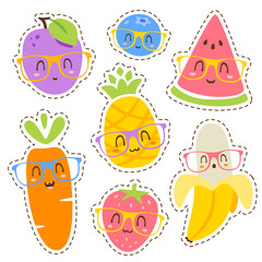 vector cartoon fruits in glasses set