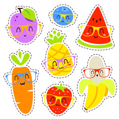 vector cartoon fruits in glasses set