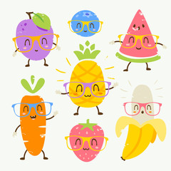 vector cartoon fruits in glasses set
