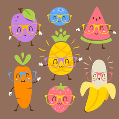 vector cartoon fruits in glasses set
