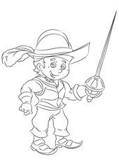 happy smiling cartoon medieval spanish knight or soldier standing with sword 