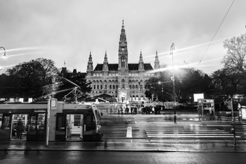 Vienna, Austria. Illuminated Town Hall at christmas