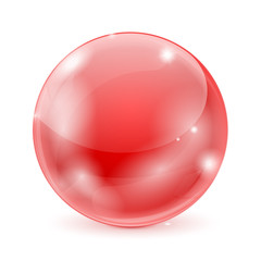 Red glass ball. 3d shiny sphere