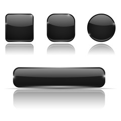 Set of black buttons. Web shiny 3d icons