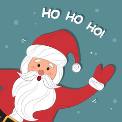 Santa Claus Cartoon. Christmas background with Santa Claus. Merry Christmas and Happy New Year. Ho-Ho-Ho! Vector illustration.