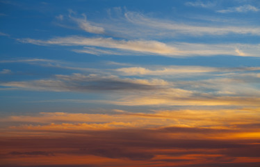 Fototapeta na wymiar Sunset sky orange clouds over blue