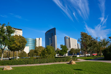 Valencia modern town skyline from the park