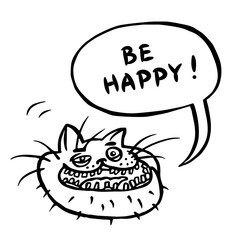 Be Happy! Cartoon Cat Head. Vector Illustration