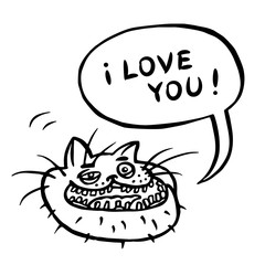 I Love You ! Cartoon Cat Head. Vector Illustration