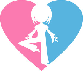 Cartoon Yoga Girl Heart Silhouette